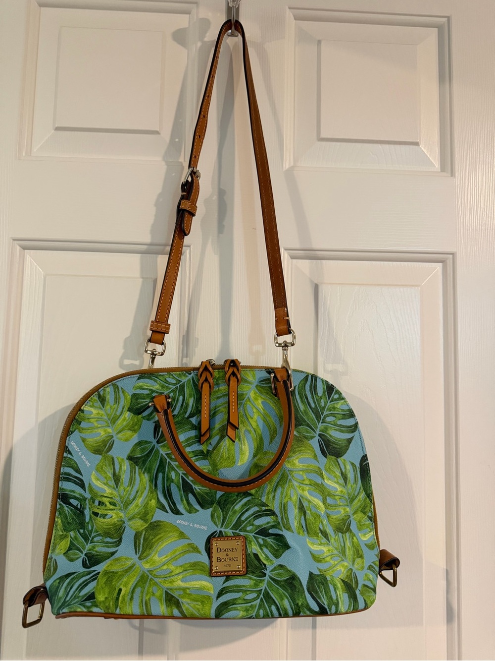 Dooney & Bourke Green Tropical Leaf Convertible Satchel. Monstera Rare